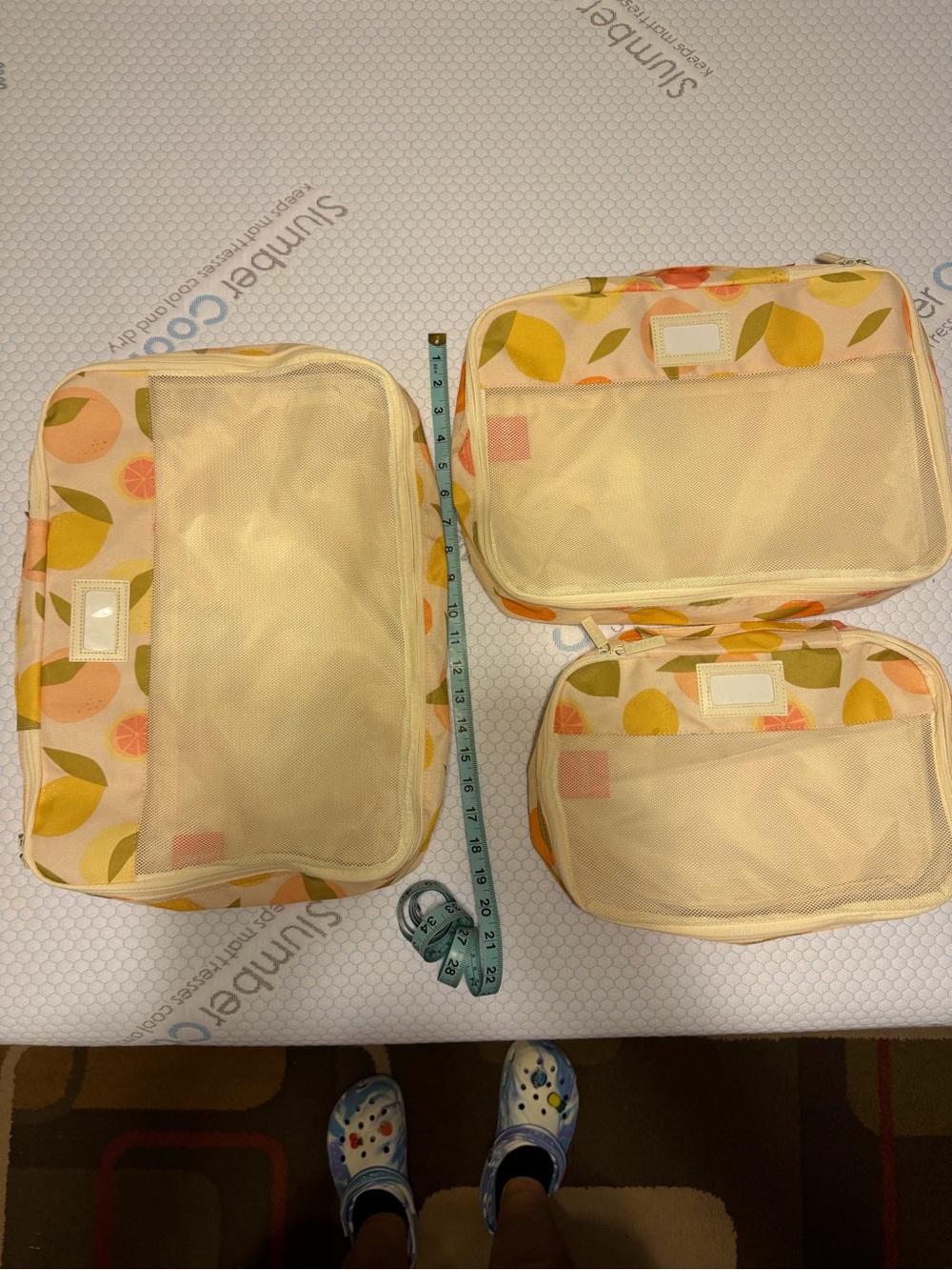 Calpak Cream Packing Cube Set with Yellow & Peach Fruit Print